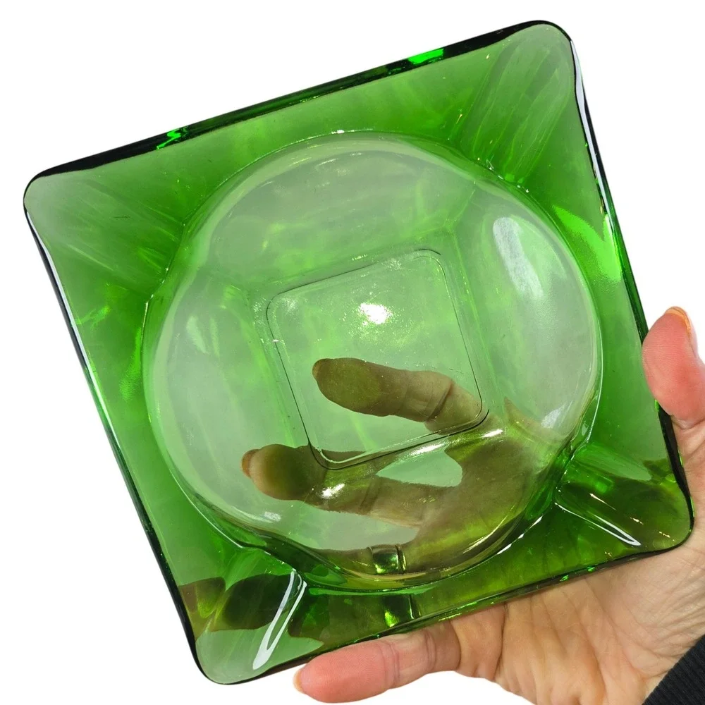 Vintage MCM Square Green Ashtray 6